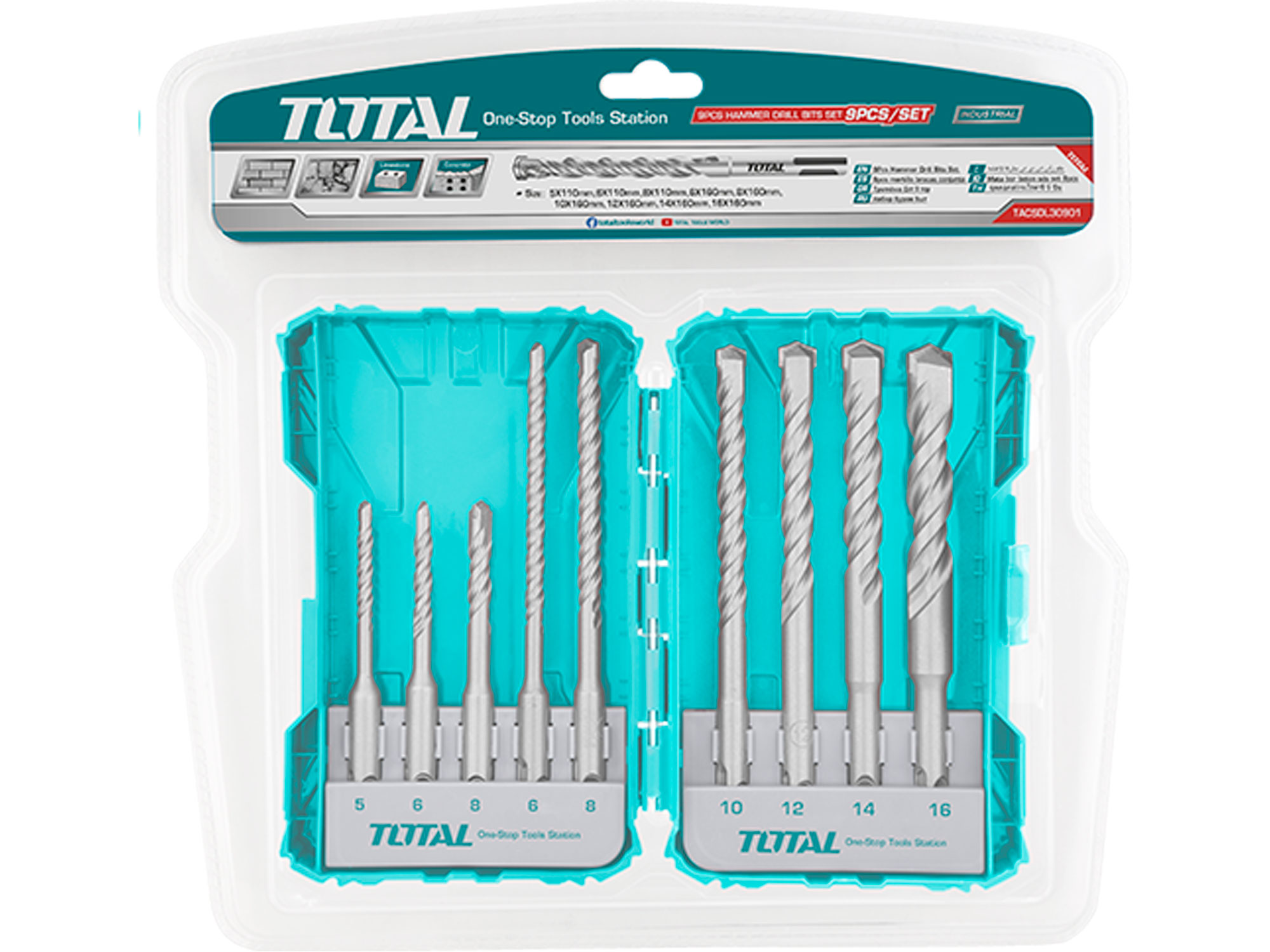 Brocas, juego de 9, SDS Plus, industriales Brocas, juego de 9, SDS Plus, industriales